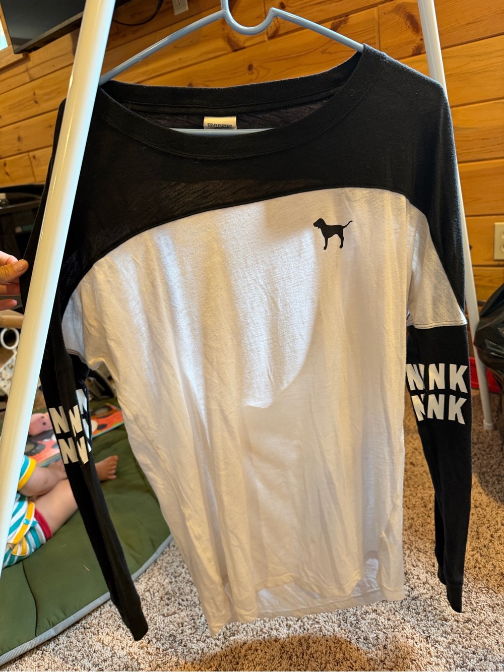 PINK Victoria's Secret Black & White Colorblock Long Sleeve Tee
